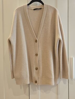 Jenni Kayne Beige 100% Cashmere  Button Ribbed Cardigan